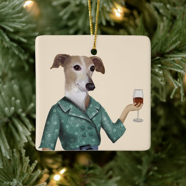 Ornamento De Cerâmica Greyhound Wine Snob (Árvore)
