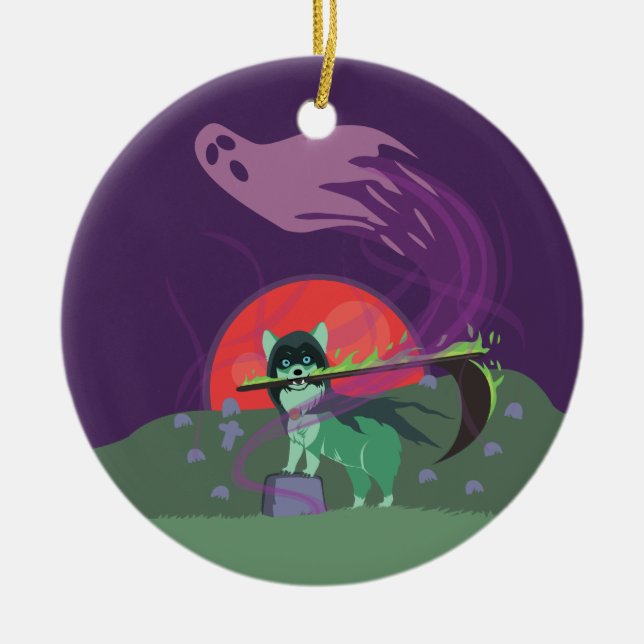 Ornamento De Cerâmica Grim Reaper Puppy (Frente)
