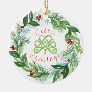 Ornamento De Cerâmica Grinalda de Natal Celta em Aquarela PERSONALIZAR 
