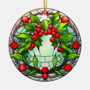 Ornamento De Cerâmica Grinalda de Natal de Azevinho em Vidro Colorido Co