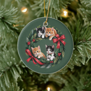 Ornamento De Cerâmica Grinalda de Natal de Gato Retro 90s Amante de Gato