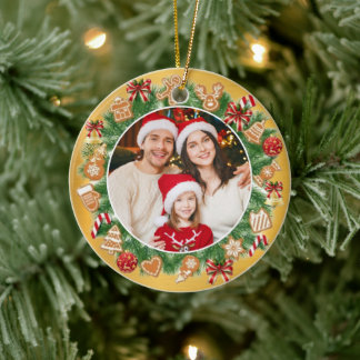 Ornamento De Cerâmica Grinalda de Natal Festiva com Foto Personalizada d