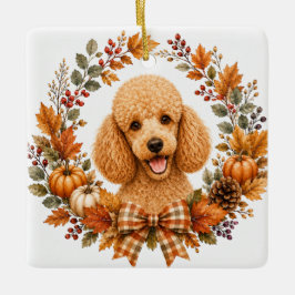 Ornamento De Cerâmica Grinalda de Outono de Poodle