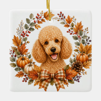 Ornamento De Cerâmica Grinalda de Outono de Poodle