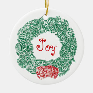 Ornamento De Cerâmica Grinalda de Scribbleprints - branco, no vermelho