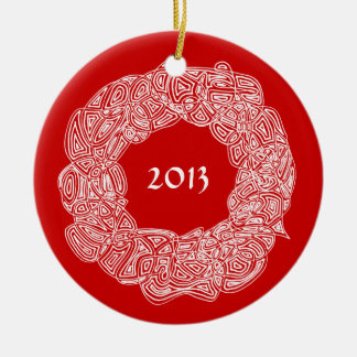 Ornamento De Cerâmica Grinalda de Scribbleprints - branco, no vermelho