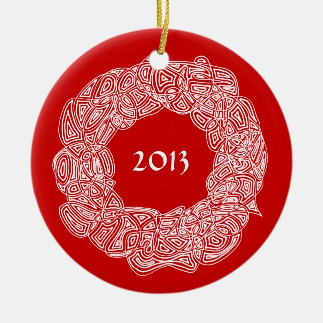 Ornamento De Cerâmica Grinalda de Scribbleprints - branco, no vermelho (Frente)