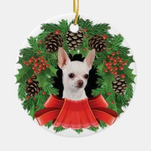 Ornamento De Cerâmica Grinalda do feriado do Natal da chihuahua