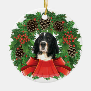 Ornamento De Cerâmica Grinalda do feriado do Natal do Spaniel de