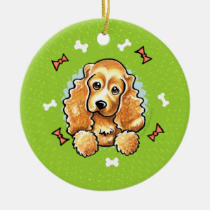 Ornamento De Cerâmica Grinalda do Natal de cocker spaniel