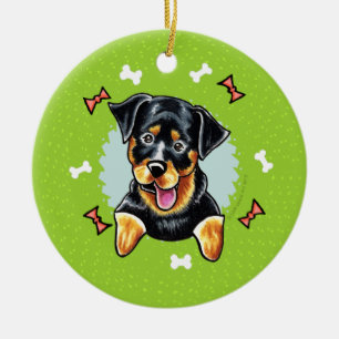 Ornamento De Cerâmica Grinalda do Natal de Rottweiler