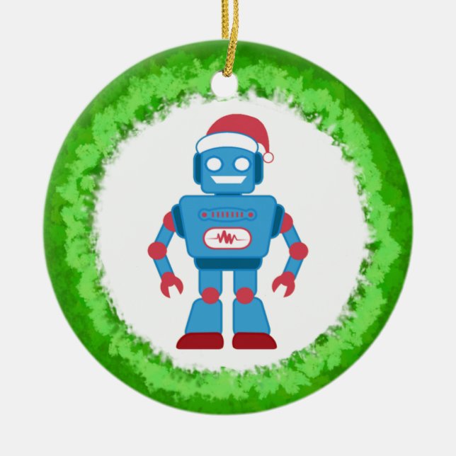 Ornamento De Cerâmica Grinalda do robô (Frente)