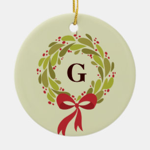 Ornamento De Cerâmica Grinalda Monogrammed - nosso primeiro Natal