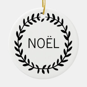 Ornamento De Cerâmica Grinalda preto e branco de Noel do Natal