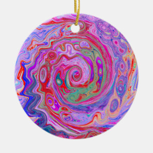 Ornamento De Cerâmica Groovy Abstrato Retro Vermelho, Roxo e Rosa Swirl