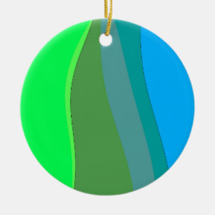 Ornamento De Cerâmica Groovy Green E Blue Abstrato Art 305°