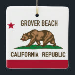 Ornamento De Cerâmica Grover Beach CA<br><div class="desc">Enfeites de natal Grover Beach California com bandeira CA.</div>