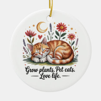 Ornamento De Cerâmica Grow Plants Pet Cats Love Life Cute Gardening