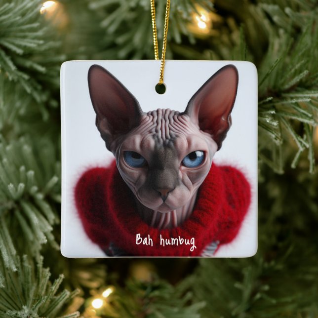 Ornamento De Cerâmica Grumpy Sphynx Cat Natal (Árvore)