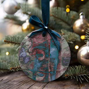 Ornamento De Cerâmica Grunge de Grafite pintado Ruim Vermelho Azul Tau