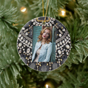 Ornamento De Cerâmica grunge steampunk art deco black prata bohemian