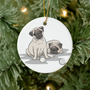 Ornamento De Cerâmica Grupo de Cartoon Pug
