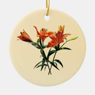Ornamento De Cerâmica Grupo de Lírios Laranja