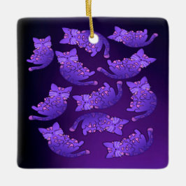 Ornamento De Cerâmica Grupo de Neon Kitten Roxo