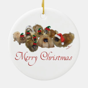 Ornamento De Cerâmica Grupo de Pequinês no Natal