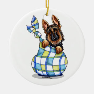 Ornamento De Cerâmica GSD Sack Puppy Primeiro Natal Personalizado