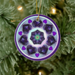 Ornamento De Cerâmica Guarda-chuva e corações roxos .7<br><div class="desc">Um padrão gótico de preferencialmente em roxo escuro sobre fundo preto, com alguns toques mais brilhantes: um padrão guarda-chuva de 7 painéis com 7 corações roxos, reunidos de várias maneiras para um olhar misterioso e romântico. ( 💜 alguns de vocês também verão pela cor roxa e os 7 que eu...</div>