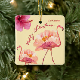 Ornamento De Cerâmica Guarda-de-Natal Tropical Flamingo Personalizada