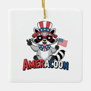 Ornamento De Cerâmica Guaxinim Americano Patriótico 4 de Julho América