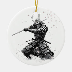 Ornamento De Cerâmica Guerreiro Samurai em Ação Arte Japonesa Cerâmica 