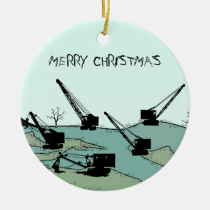 Ornamento De Cerâmica Guindastes e pás que operam o guindaste do