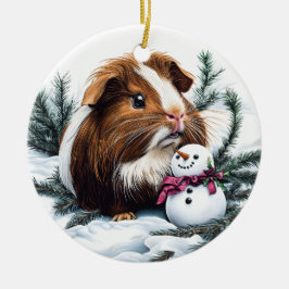 Ornamento De Cerâmica Guiné Pig e Snowman no Natal
