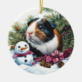 Ornamento De Cerâmica Guiné Pig e Snowman no Natal