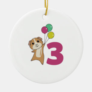 Ornamento De Cerâmica Guiné Pig Terceiro Balões de Aniversário