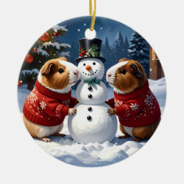 Ornamento De Cerâmica Guiné Pigs & Snowman Natal