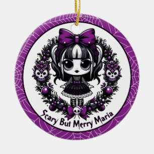 Ornamento De Cerâmica Guirlanda de crânio floral Creepmas Purple Goth Gi