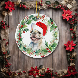 Ornamento De Cerâmica Guirlanda de Natal do Cachorrinho Bulldog Francês 