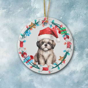 Ornamento De Cerâmica Guirlanda de Ossos de Cachorrinho Shih Tzu com Cha