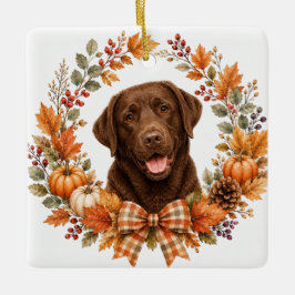 Ornamento De Cerâmica Guirlanda de Outono do Labrador Chocolate