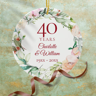Ornamento De Cerâmica Guirlanda de Rosas de Verão Doce 40º Aniversário