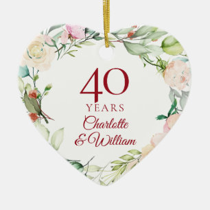 Ornamento De Cerâmica Guirlanda de Rosas de Verão Doce 40º Aniversário