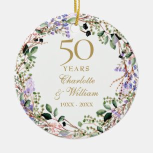 Ornamento De Cerâmica Guirlanda Floral de Aniversário de Casamento de 50