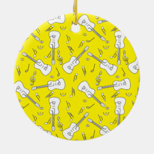 Ornamento De Cerâmica Guitar Lines Music Notes Cerâmica Ornament