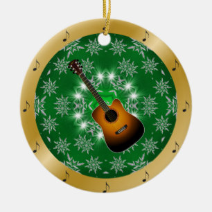 Ornamento De Cerâmica Guitar ~ Silver ~ Verde ~ Dourado ~ Natal ~