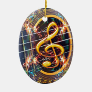 Ornamento De Cerâmica Guitarra Acústica Psicadélica, design de folha de