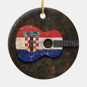Ornamento De Cerâmica Guitarra acústica riscada e vestida da bandeira